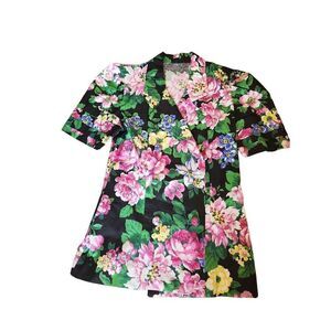 90s Floral Print Puff Sleeve Peblum Blazer Cotton Whimsigoth Cottacore